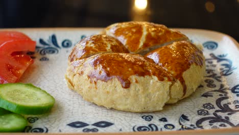 turkish pastry with tomato and cucumber