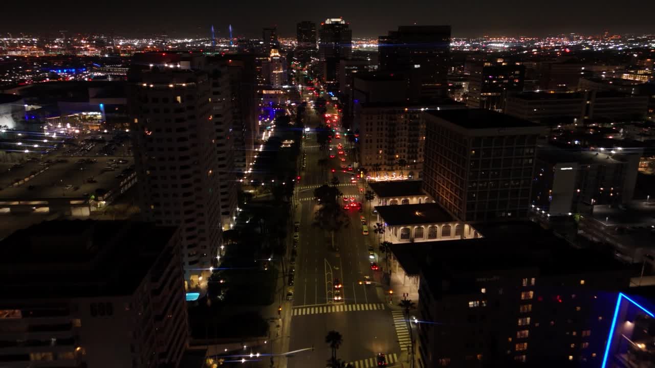 long beach at night during a busy midweek by downtown in California