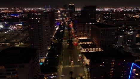 long beach at night during a busy midweek by downtown in california