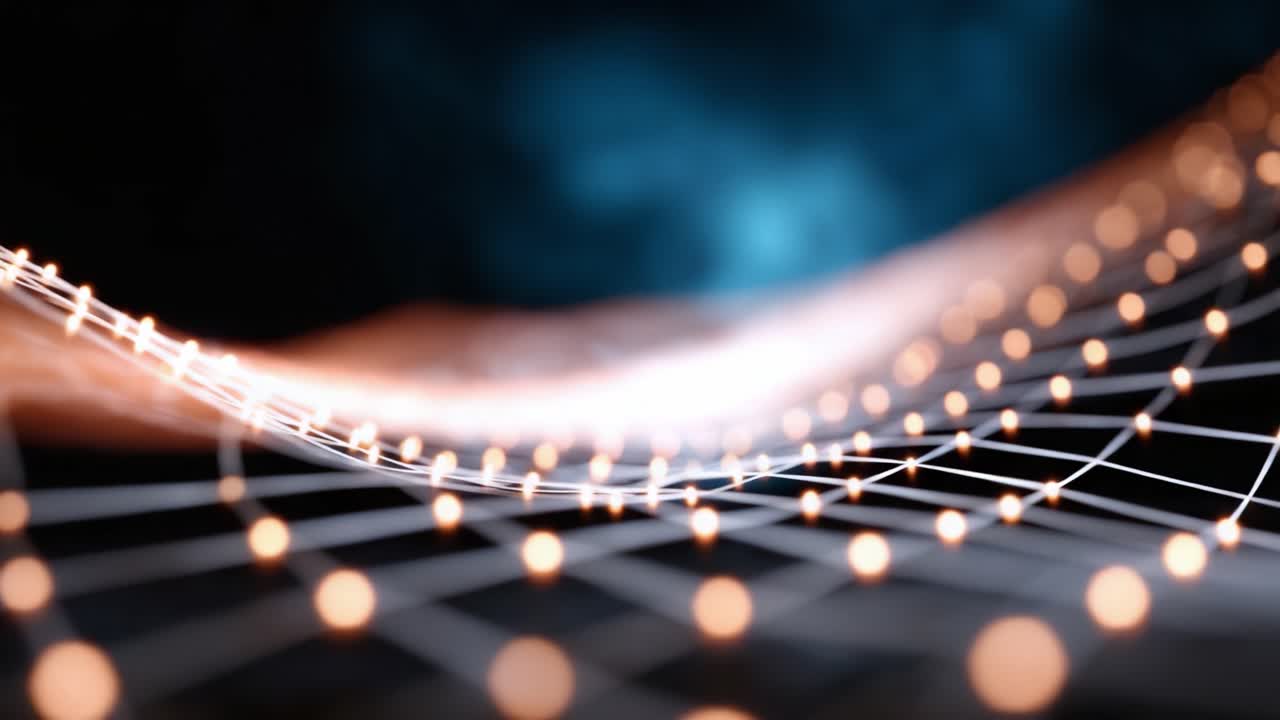 Visual Representation of Data Flow: A Stunning Abstract Network of Light and Color Creating an Enchanting Wave Pattern in a Dark Background Environment