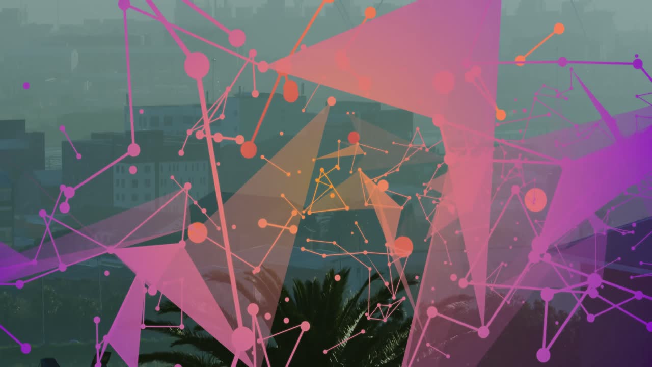 animación de conexiones y procesamiento de datos sobre el paisaje urbano