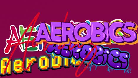 animated fun, abstract aerobics word cloud.