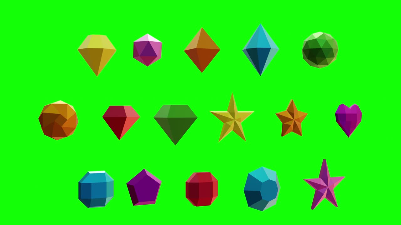 알파 매트가 포함된 녹색 화면의 낮은 폴리 보석 회전 라운드 루프 가능 비디오