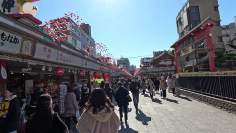 crowded outdoor market with diverse visitors and shops