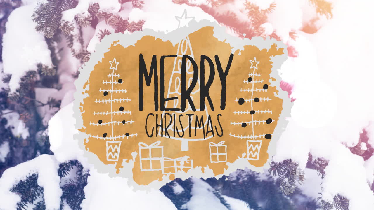 animación del texto de feliz navidad sobre el paisaje de invierno