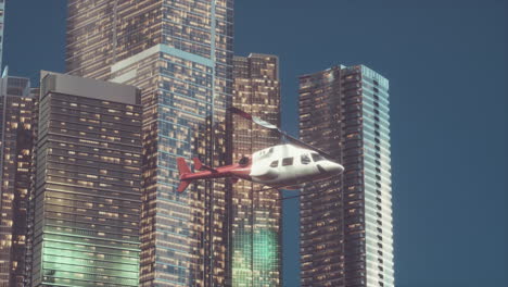 Helicopter-flies-through-center-of-big-city