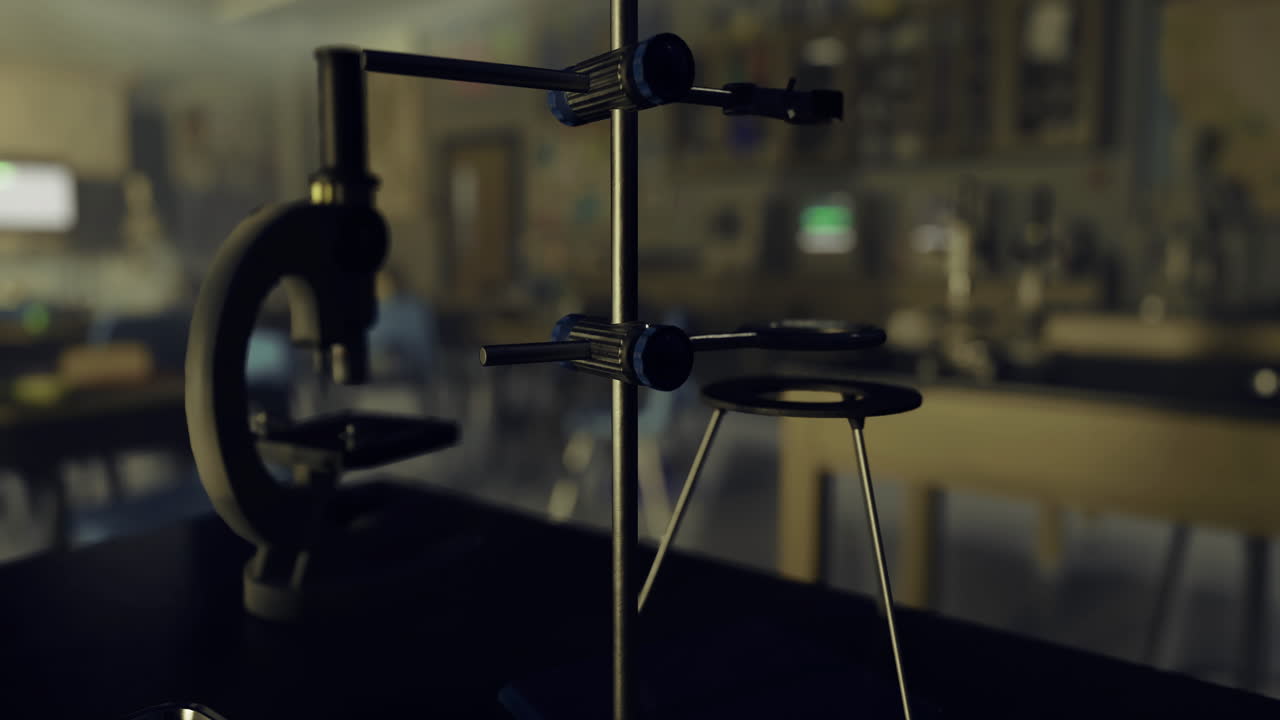 Close up view of laboratory equipment in empty science classroom