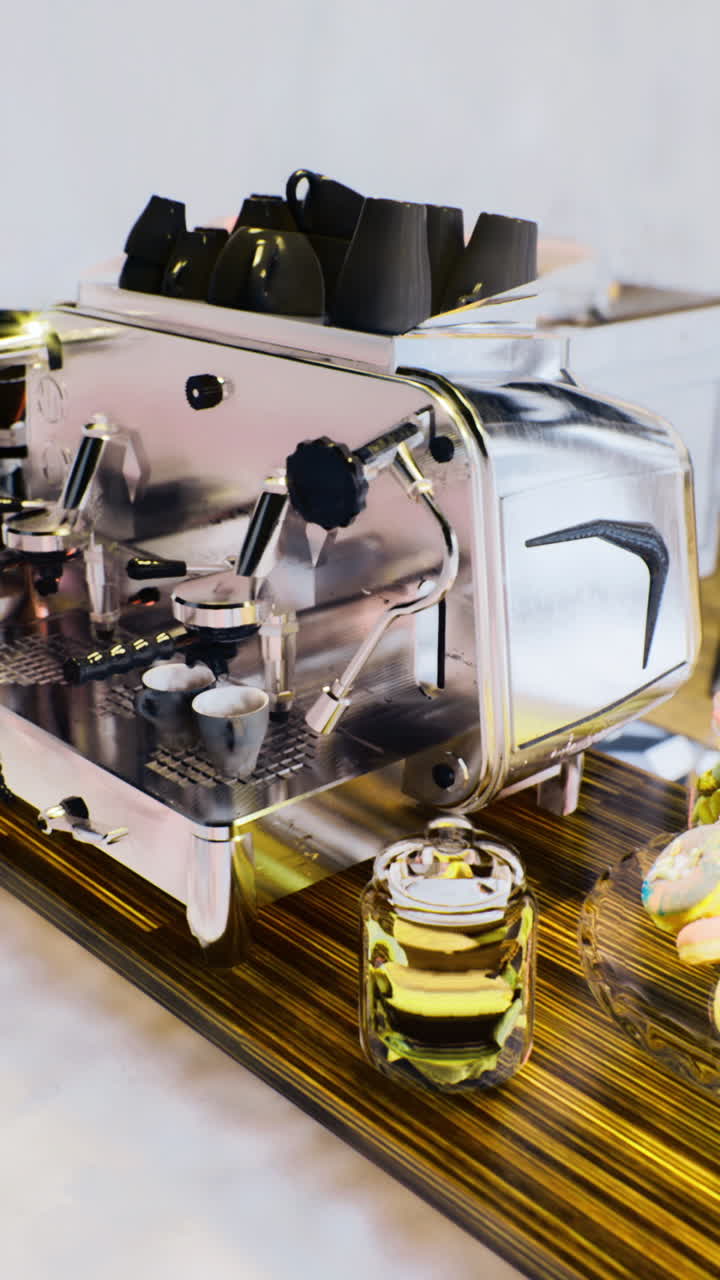 Delightful coffee machine showcasing fresh pastries in a stylish cafe setting