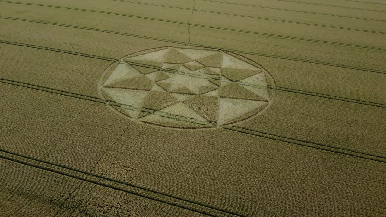 círculo de cultivos micheldever 2023 vista aérea estableciendo disparo a través del campo de trigo y el campo de hampshire