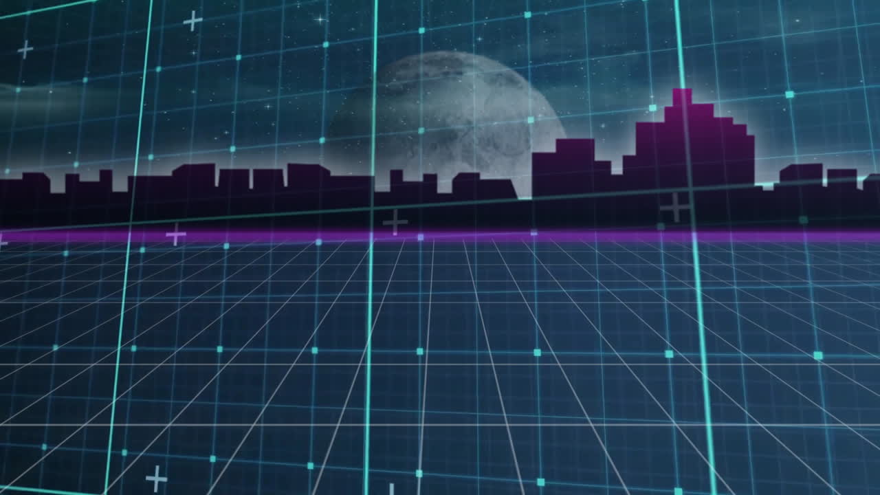 animación del globo y procesamiento de datos sobre el paisaje urbano y la cuadrícula