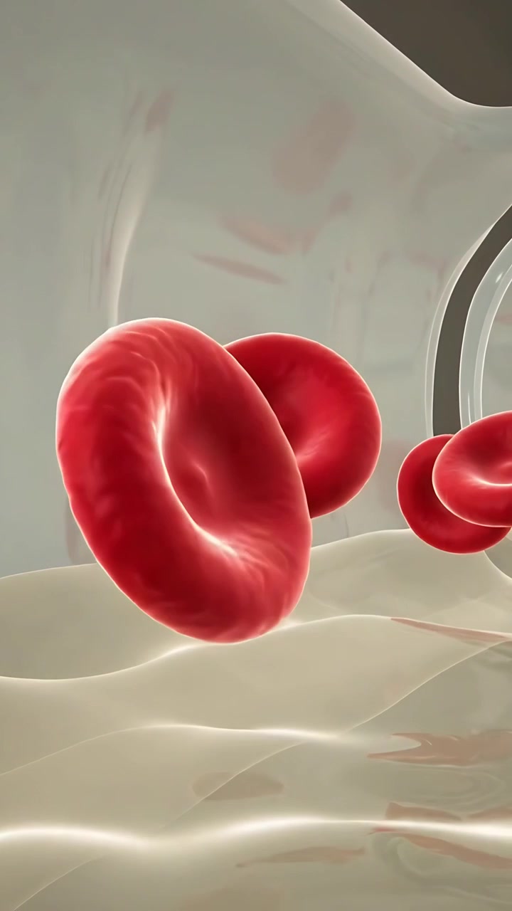 Vertical video: Pulse pushing central red cell rotating and moving through lumen, passing ring wall