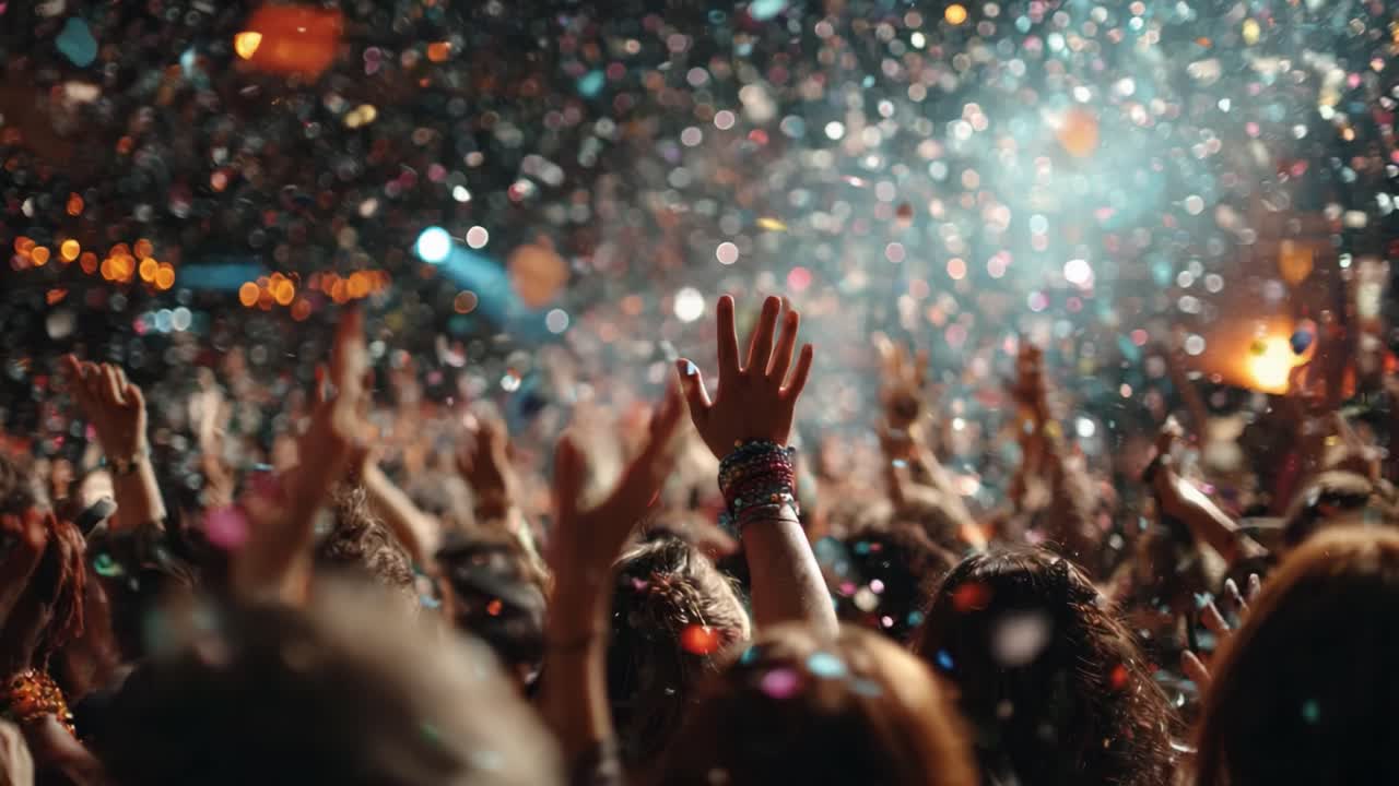 An Enthusiastic Crowd Celebrating Under a Shower of Colorful Confetti, Capturing the Joy and Energy of a Vibrant Moment of Togetherness and Celebration