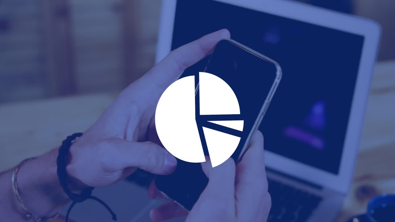 Animation of graph over caucasian man using smartphone
