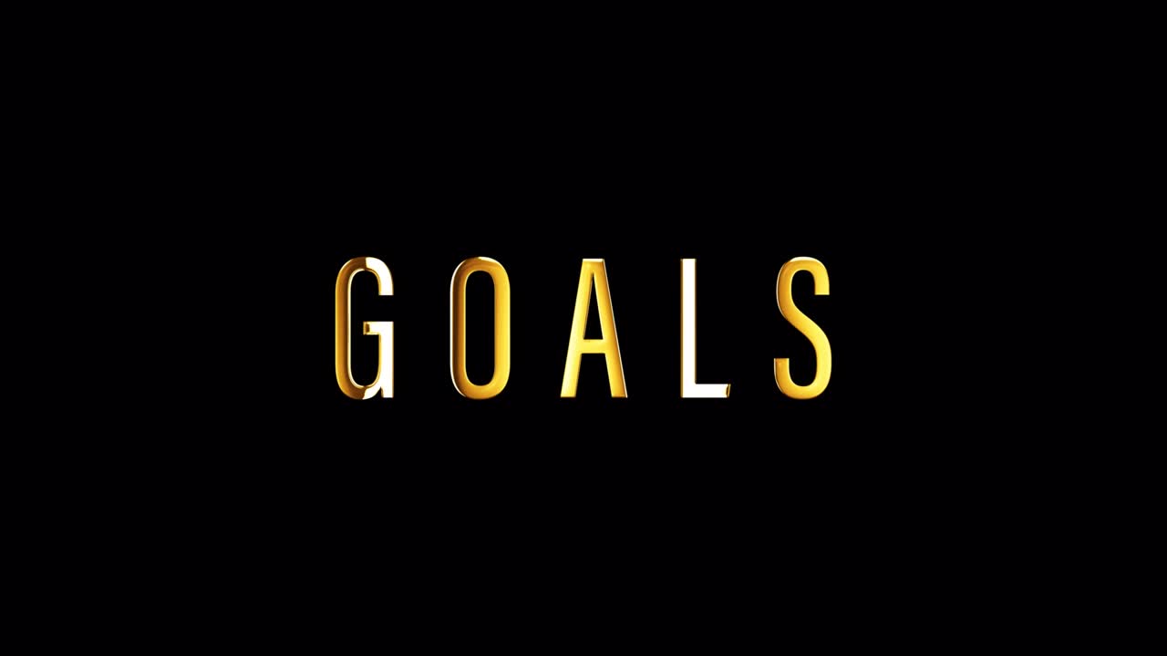 GOALS golden text banner loop animation isolated word using QuickTime Alpha Channel ProRes 4444. 4K 3D rendering GOALS word isolate effect element for composition on your vdo.