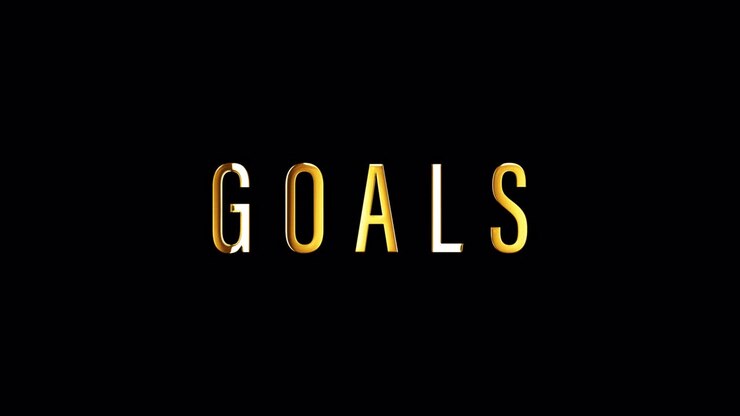 GOALS golden text banner loop animation isolated word using QuickTime Alpha Channel ProRes 4444. 4K 3D rendering GOALS word isolate effect element for composition on your vdo.