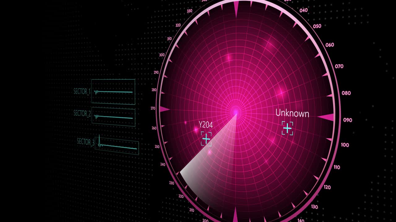 적의 항공기 및 선박에 대한 레이더 스캐너 검색: 4k 해상도 이상의 레이더 스캔의 3d 뷰.