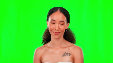 beauty, natural and face of woman on green screen