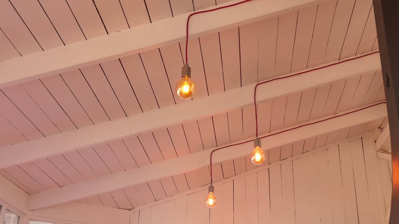 White Wooden Ceiling with Pendant Lights