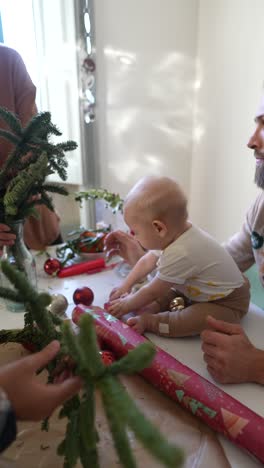 family decorating for christmas