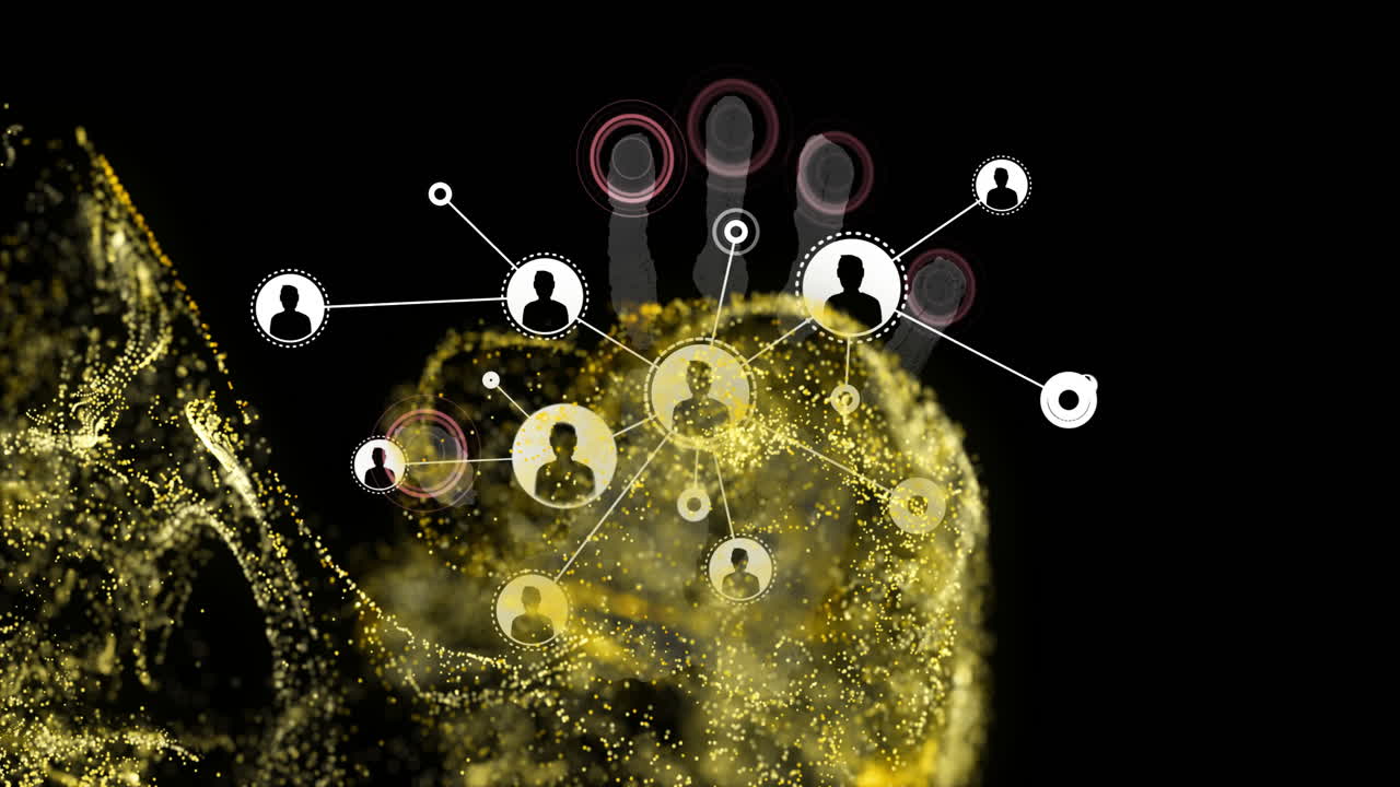 Network of connections and data processing animation over human brain visualization