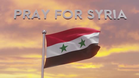 Pray-for-Syria-text-with-waving-flag-at-sunset