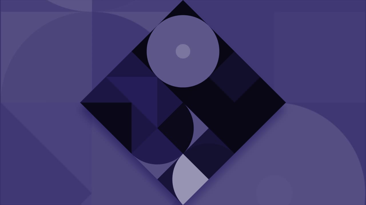 Geometric Pattern with Circles, Squares, and Triangles in Purple and Blue