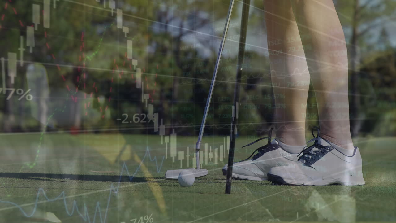 골프 코스에서 여성 골프 선수에 대한 데이터 처리 애니메이션