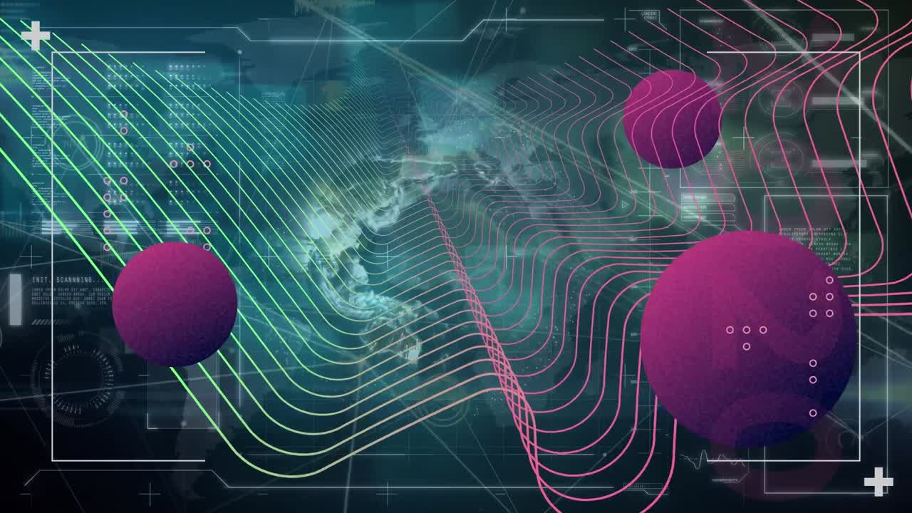 animación de formas a través de una red de conexiones y procesamiento de datos con globo
