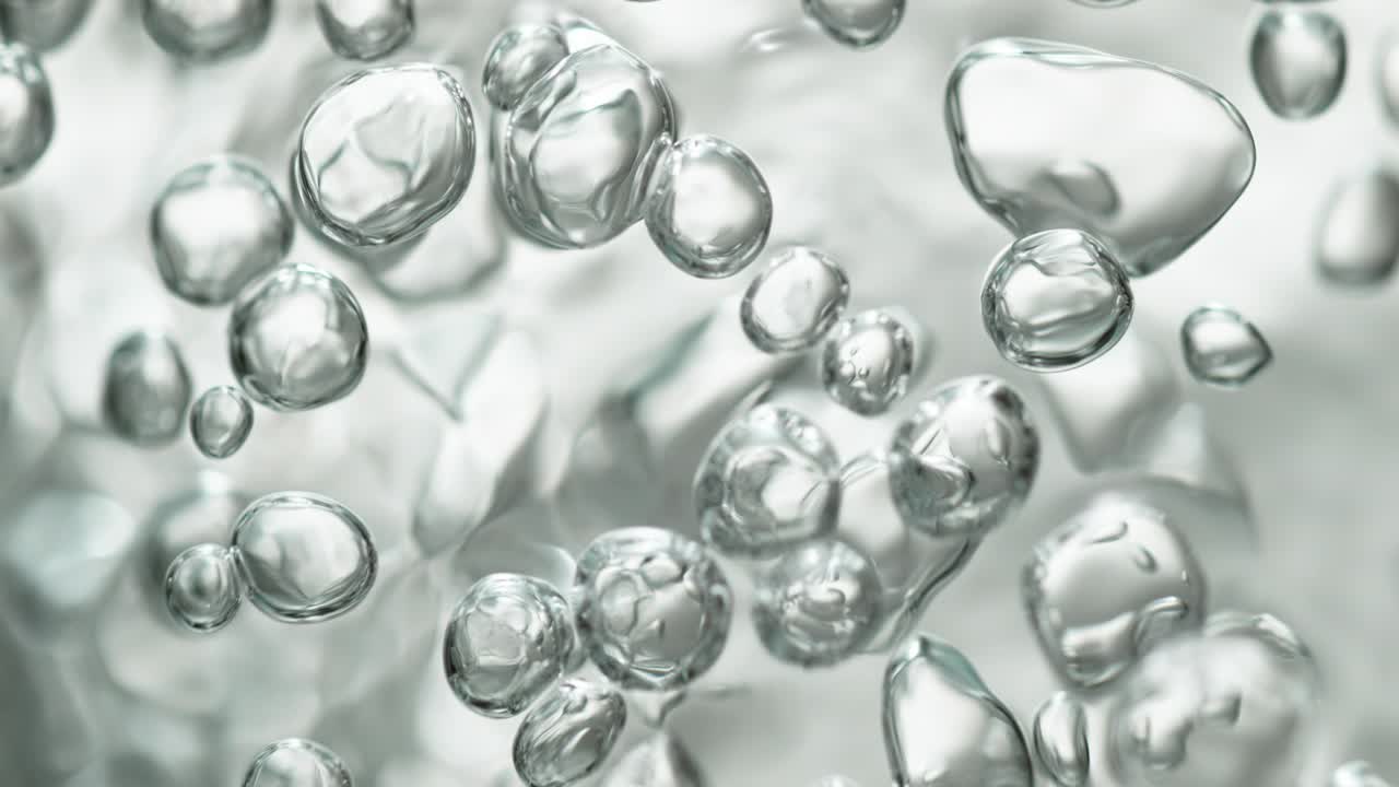 하 바탕에 낮은 각도에서 위로 떠다니는 투명한 거품