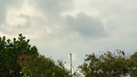 air pollution by industrial factory near the green trees