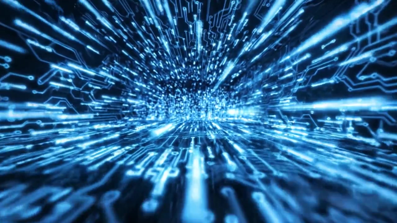 Dynamic Digital Burst: A Mesmerizing Visual Journey Through Futuristic Technology with Vibrant Blue Light and Intricate Circuit Patterns