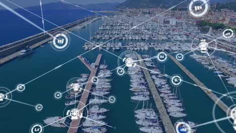 animación de la red de conexiones con iconos sobre la marina
