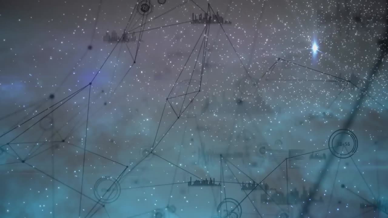 animación de estrellas a través de una red de conexiones y procesamiento de datos