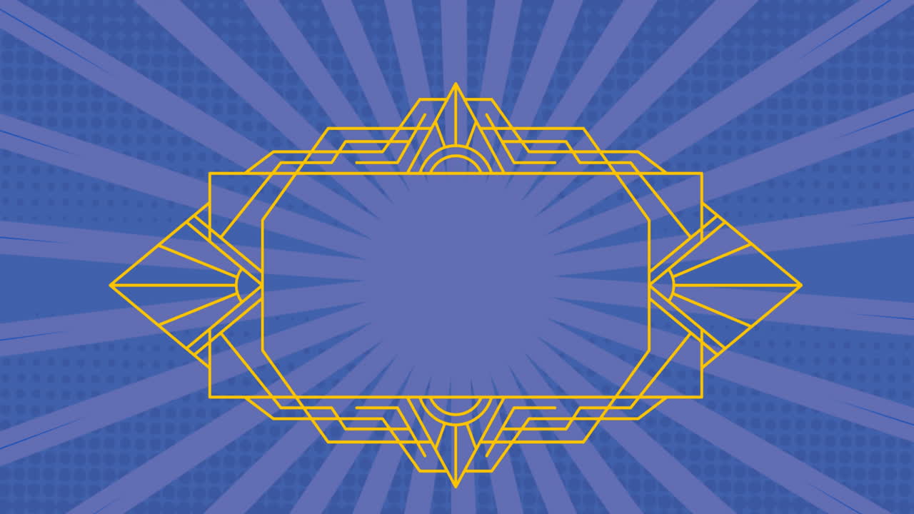 노란색 프레임의 애니메이션으로 파란색 배경의 선 위에 복사 공간이 있습니다.