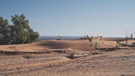 driving through deadly sahara desert in morocco, side motion view