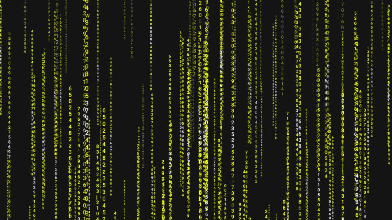 Falling Digital Numbers and Letters in Matrix Style Code Rain