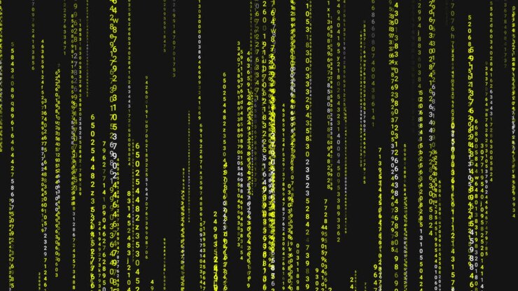 Falling Digital Numbers and Letters in Matrix Style Code Rain