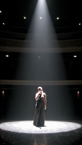 mujer cantando en el escenario