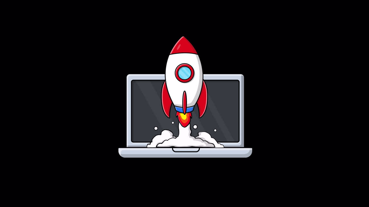 Cartoon Rocket Launching from Laptop Screen