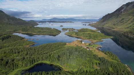 scenic nature landscape in lofoten islands archipelago, norway - aerial 4k