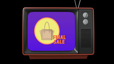 Animation-of-sale-text-in-tv-on-black-background