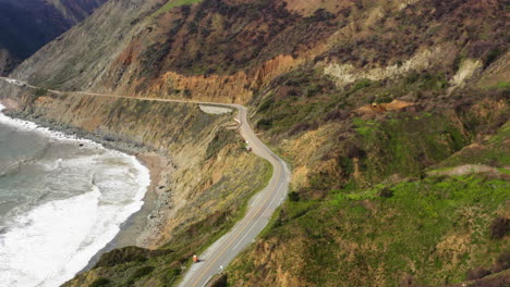 Cinematic-View-Costal-Highway-At-Rat-Creek-Washout,-Big-Sur,-US,-Aerial