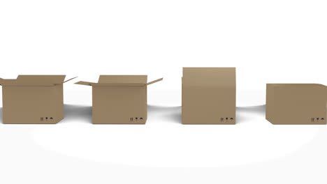 Seamless-row-of-brown-cardboard-boxes-with-lids-closing-on-white-background