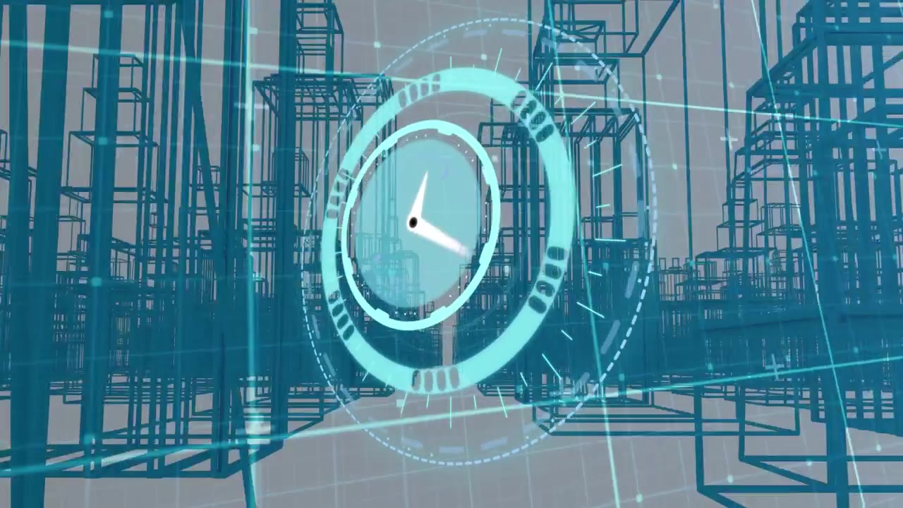 Animation af bevægeligt ur over metaverse-by