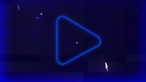 animation of blue play triangle symbol, with interference, on blue background