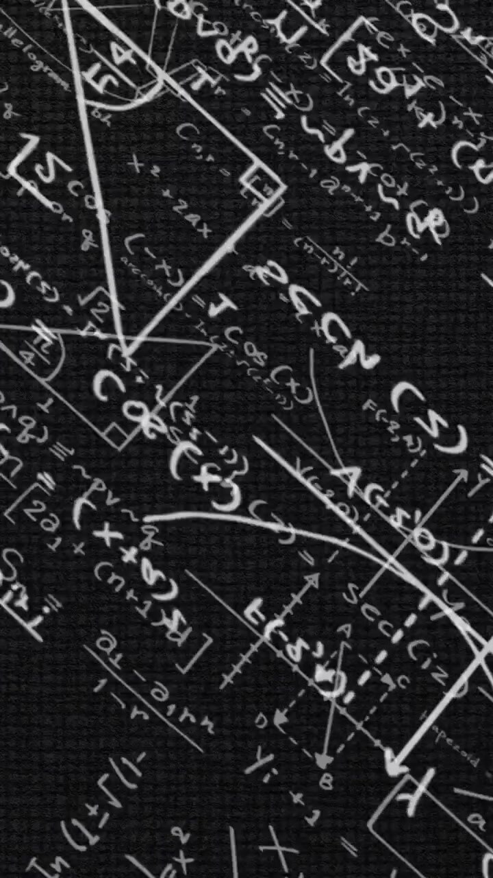 Mathematical equations and geometric shapes animation over black background