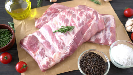 fresh raw pork ribs with ingredients