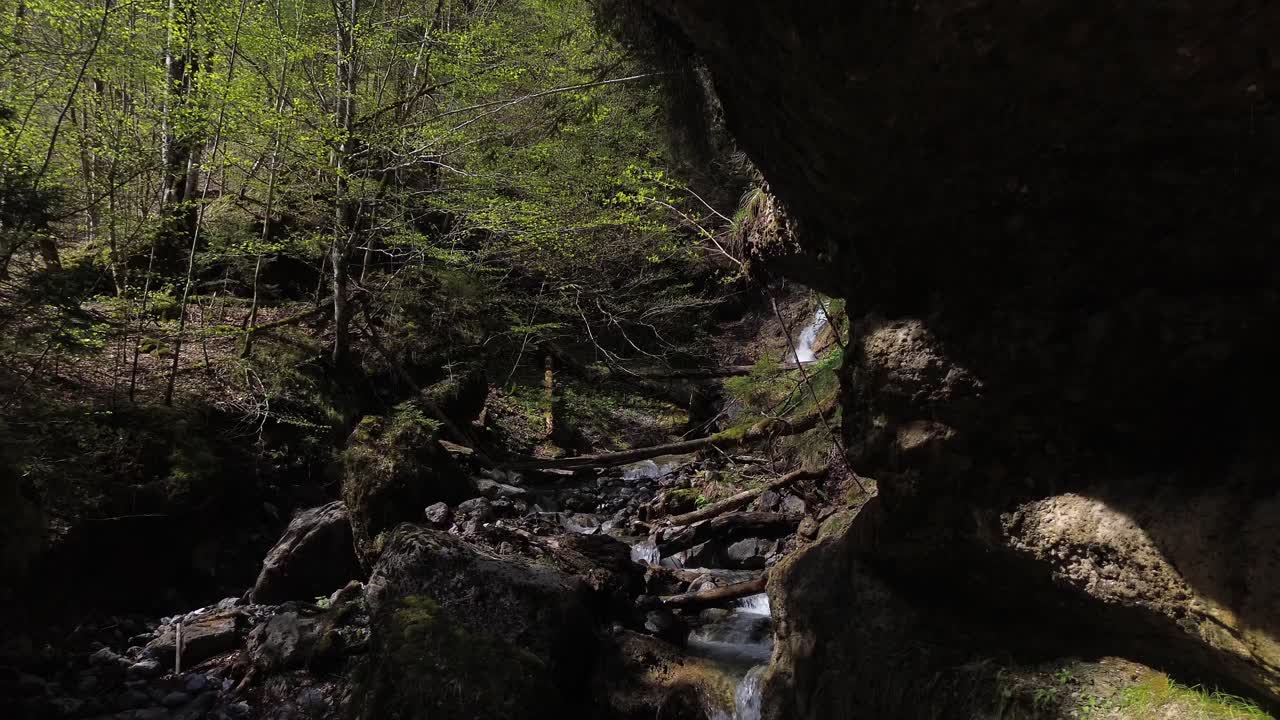 agua cayendo de un acantilado en un bosque mágico con un río de montaña en austria, europa
