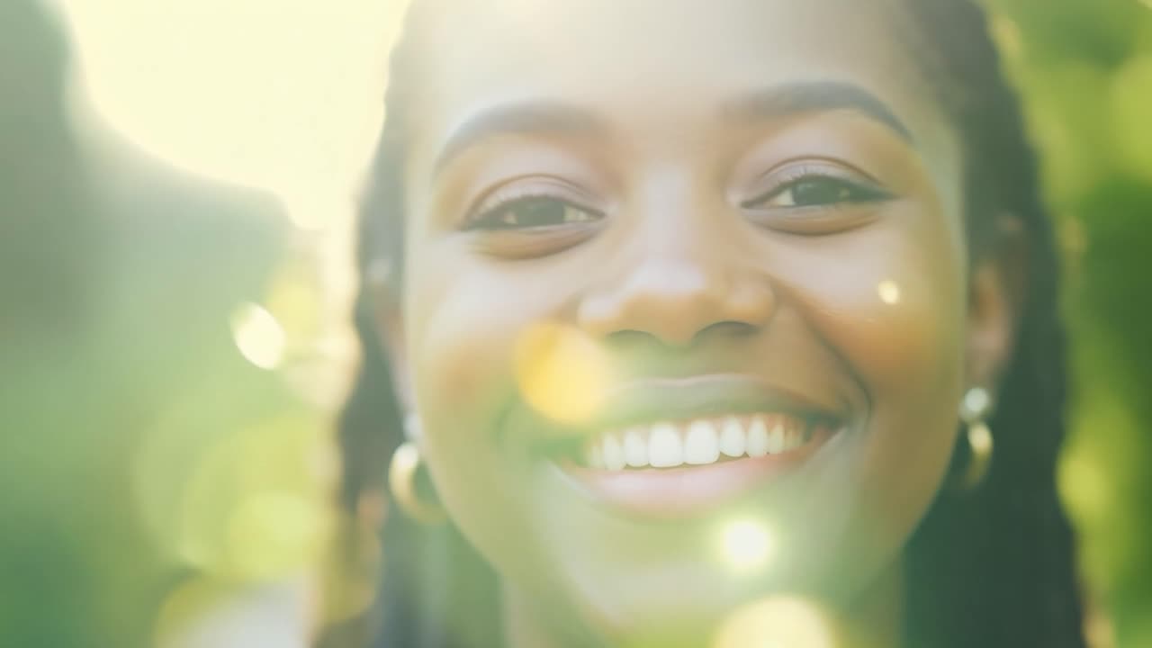A beautiful black woman with braids smiles at the camera