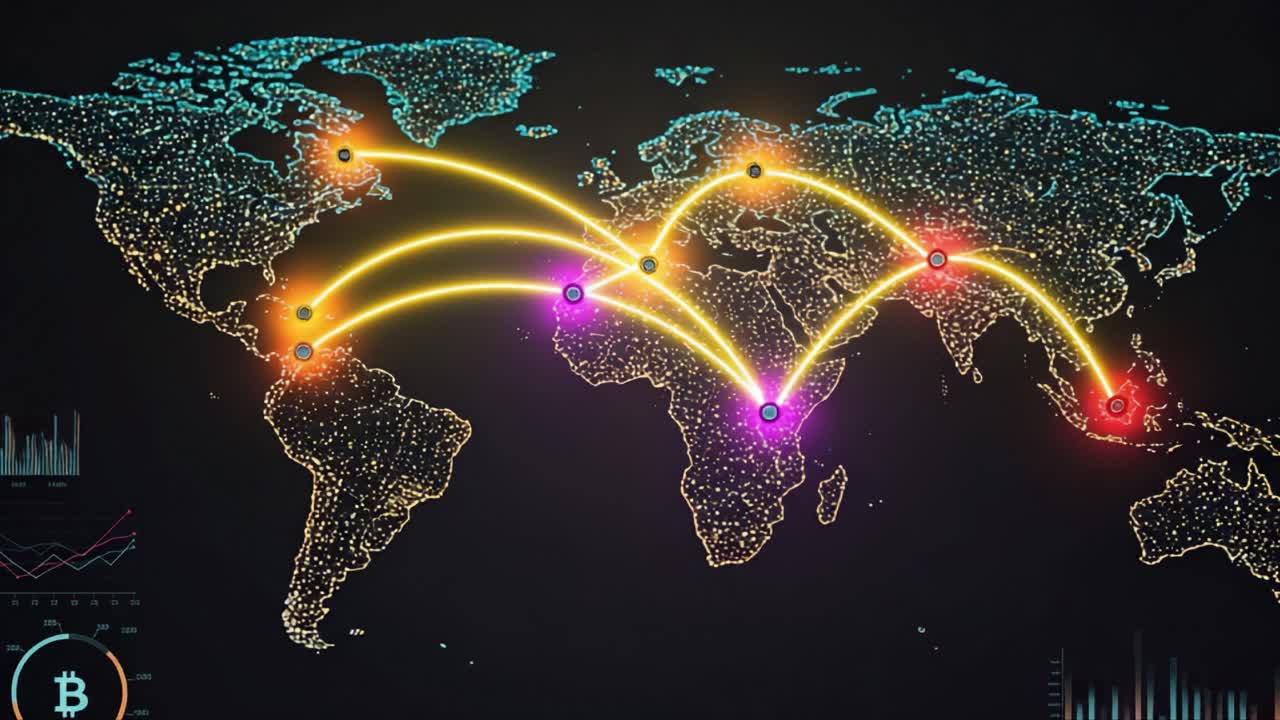 A Dynamic Visualization of Global Connectivity and Data Flow Patterns Highlighted with Cryptocurrency Activity Across a World Map